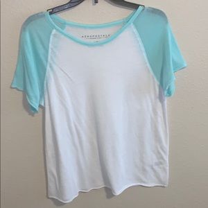 Teal-sleeved t shirt